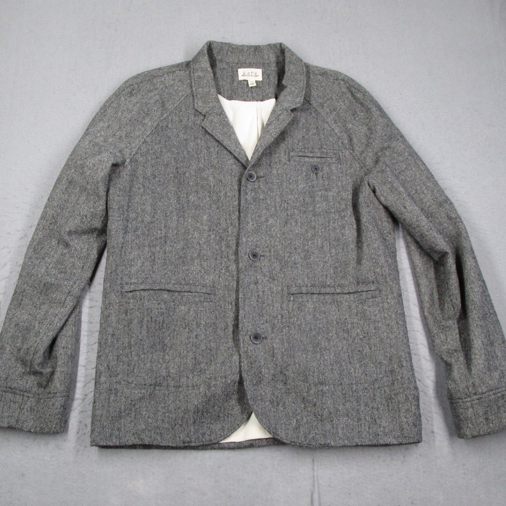 Koto Mens Wool Blend 3-Button Blazer Jacket Grey Herringbone Size Large L/G